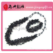 Black Colors Crystal Beaded Waxed String Necklace